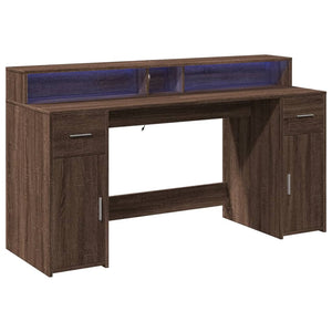 vidaXL LED Desk Brown Oak-Look 160x55x91 Engineered Wood
