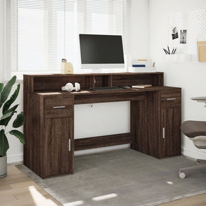 vidaXL LED Desk Brown Oak-Look 160x55x91 Engineered Wood