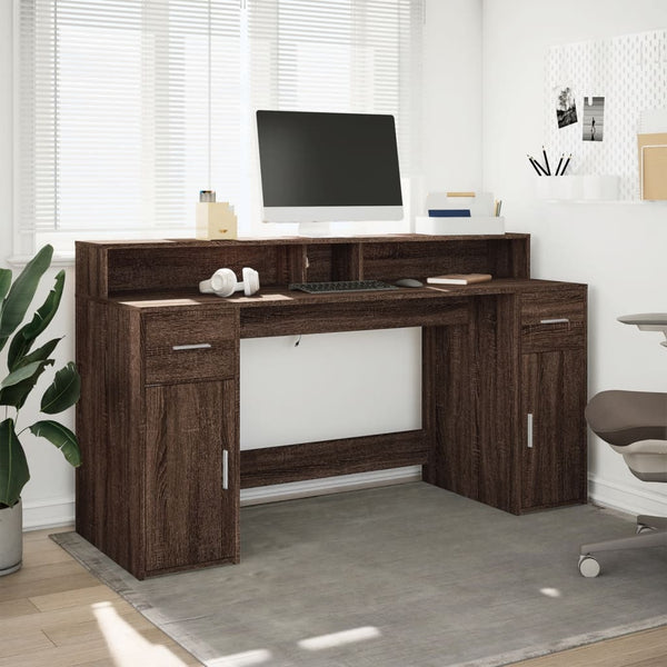 vidaXL LED Desk Brown Oak-Look 160x55x91 Engineered Wood