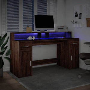 vidaXL LED Desk Brown Oak-Look 160x55x91 Engineered Wood