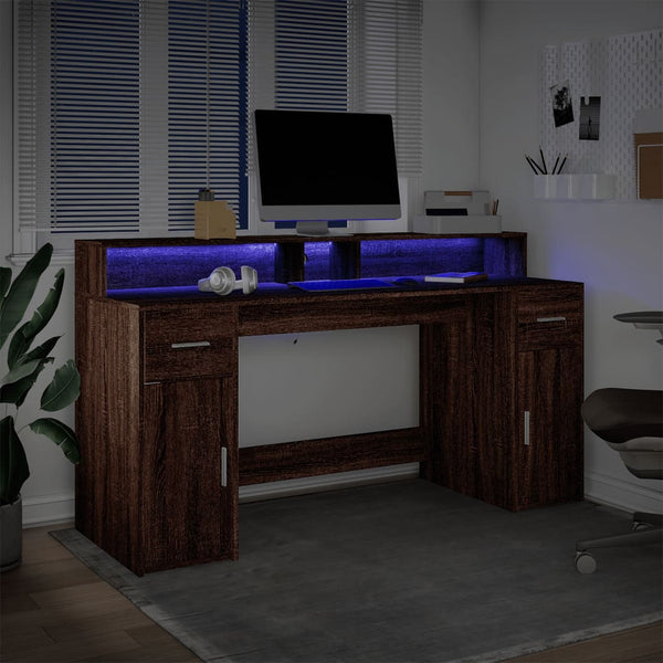 vidaXL LED Desk Brown Oak-Look 160x55x91 Engineered Wood