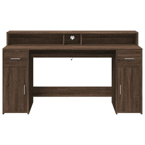 vidaXL LED Desk Brown Oak-Look 160x55x91 Engineered Wood