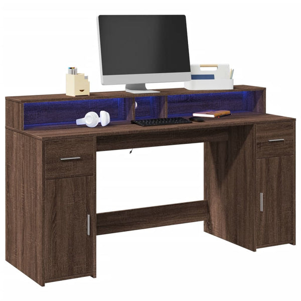 vidaXL LED Desk Brown Oak-Look 160x55x91 Engineered Wood