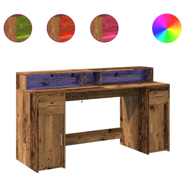 vidaXL LED Desk Reclaimed Wood Look 160x55x91 cm Engineered Wood
