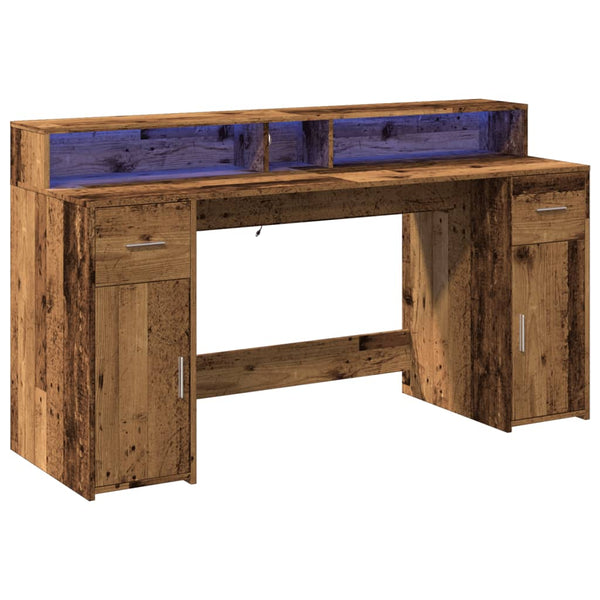vidaXL LED Desk Reclaimed Wood Look 160x55x91 cm Engineered Wood
