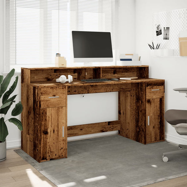 vidaXL LED Desk Reclaimed Wood Look 160x55x91 cm Engineered Wood