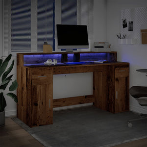 vidaXL LED Desk Reclaimed Wood Look 160x55x91 cm Engineered Wood