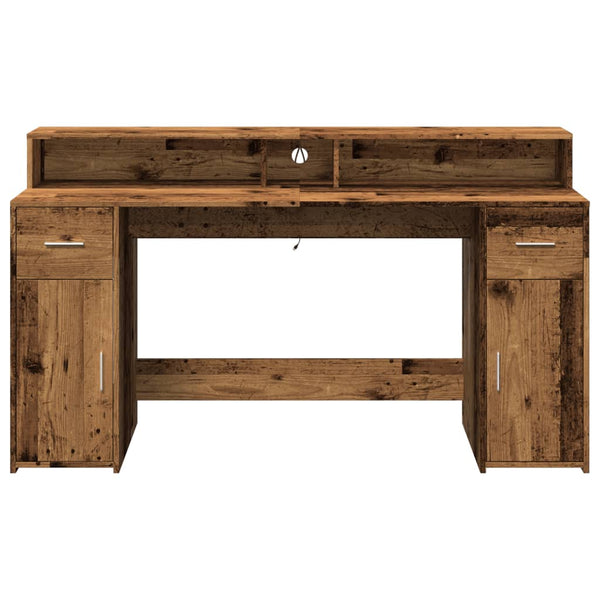 vidaXL LED Desk Reclaimed Wood Look 160x55x91 cm Engineered Wood