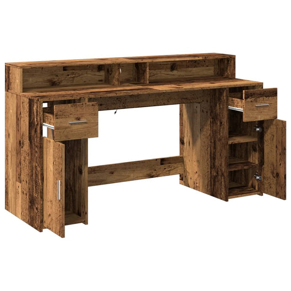 vidaXL LED Desk Reclaimed Wood Look 160x55x91 cm Engineered Wood