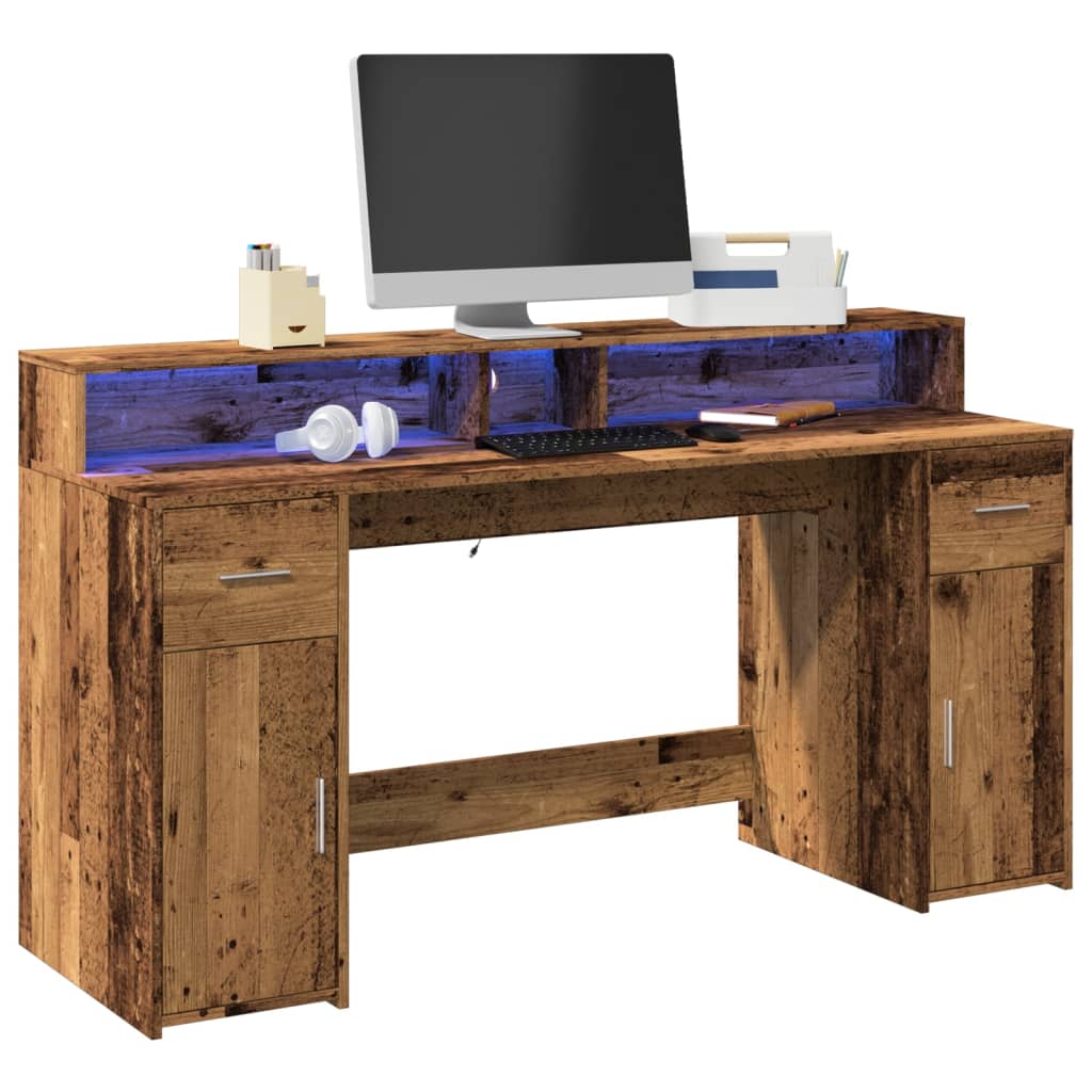 vidaXL LED Desk Reclaimed Wood Look 160x55x91 cm Engineered Wood