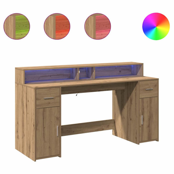 vidaXL LED Desk Artisan Oak 160x55x91 Engineered Wood
