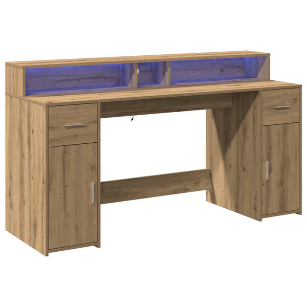 vidaXL LED Desk Artisan Oak 160x55x91 Engineered Wood