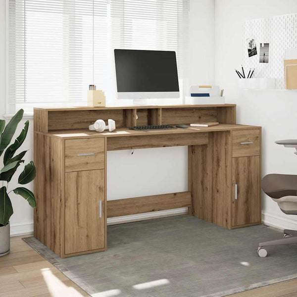 vidaXL LED Desk Artisan Oak 160x55x91 Engineered Wood