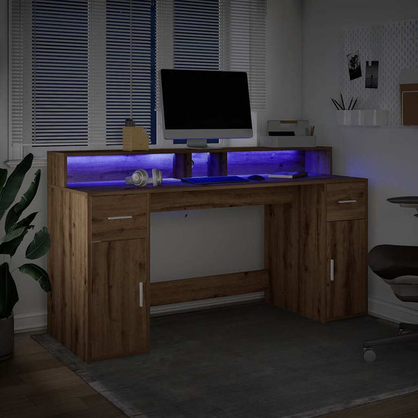vidaXL LED Desk Artisan Oak 160x55x91 Engineered Wood