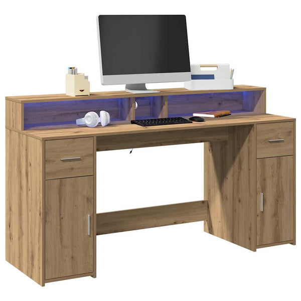 vidaXL LED Desk Artisan Oak 160x55x91 Engineered Wood