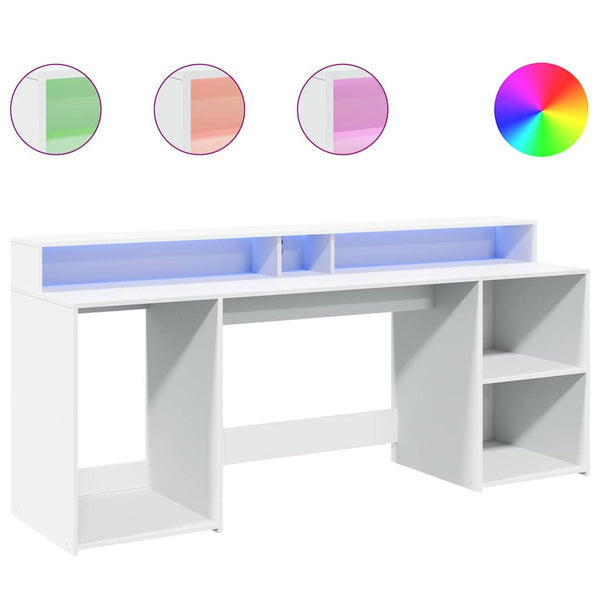 vidaXL LED Desk White 200x55x91 cm Engineered Wood