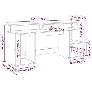 vidaXL LED Desk White 200x55x91 cm Engineered Wood