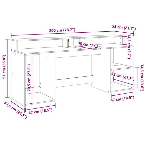 vidaXL LED Desk White 200x55x91 cm Engineered Wood