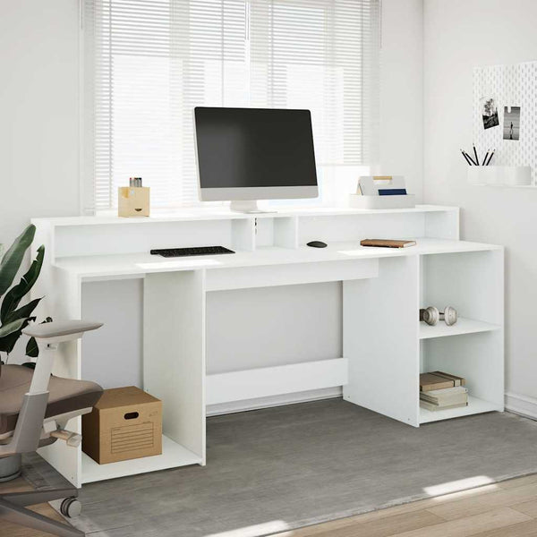 vidaXL LED Desk White 200x55x91 cm Engineered Wood