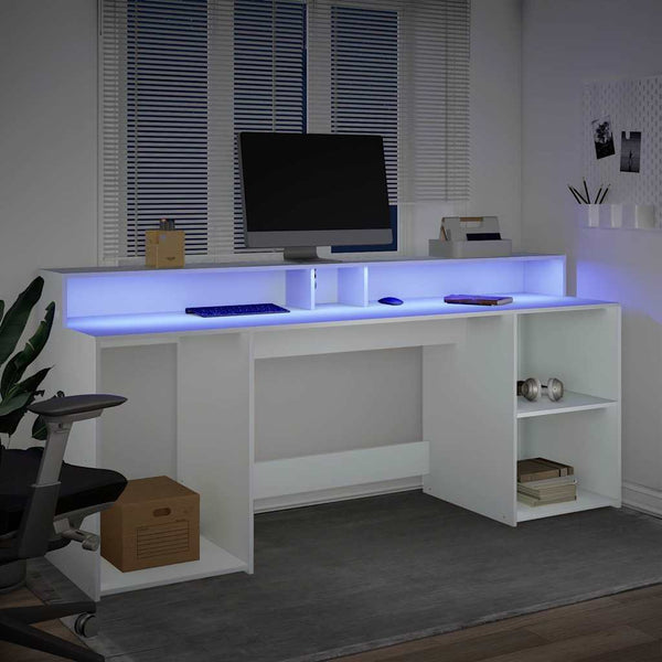 vidaXL LED Desk White 200x55x91 cm Engineered Wood