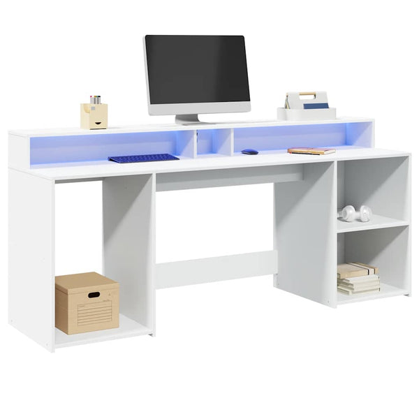 vidaXL LED Desk White 200x55x91 cm Engineered Wood