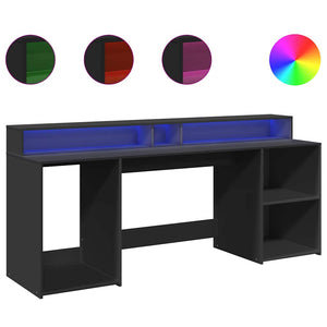 vidaXL LED Desk Black 200x55x91 cm Engineered Wood