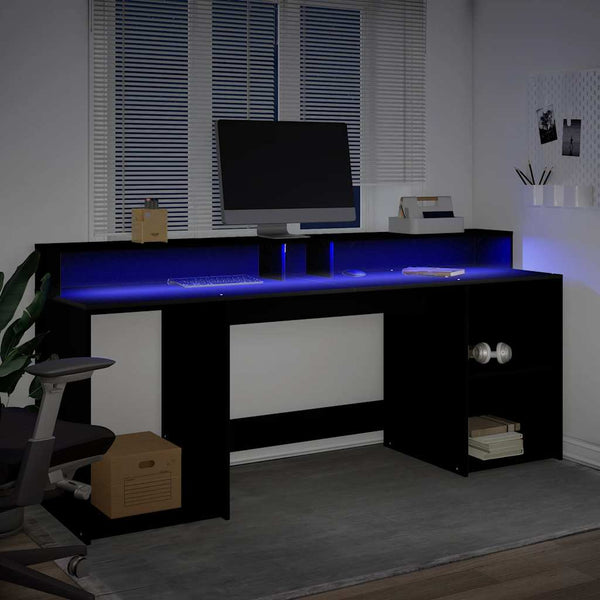 vidaXL LED Desk Black 200x55x91 cm Engineered Wood