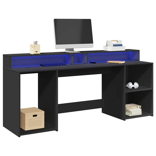 vidaXL LED Desk Black 200x55x91 cm Engineered Wood
