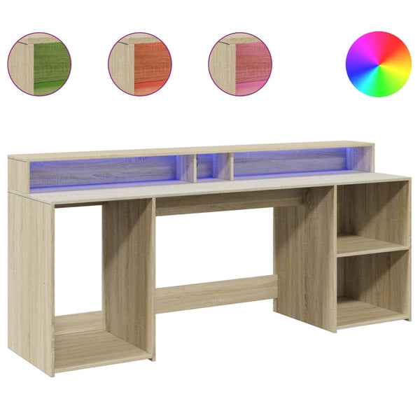 vidaXL LED Desk Sonoma Oak 200x55x91 cm Engineered Wood