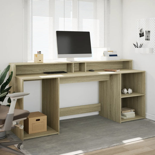 vidaXL LED Desk Sonoma Oak 200x55x91 cm Engineered Wood