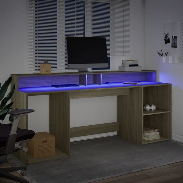 vidaXL LED Desk Sonoma Oak 200x55x91 cm Engineered Wood