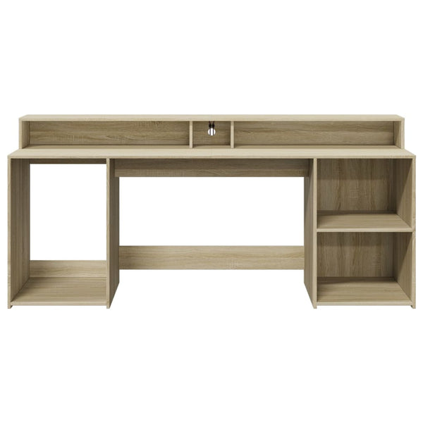 vidaXL LED Desk Sonoma Oak 200x55x91 cm Engineered Wood
