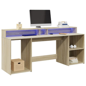 vidaXL LED Desk Sonoma Oak 200x55x91 cm Engineered Wood