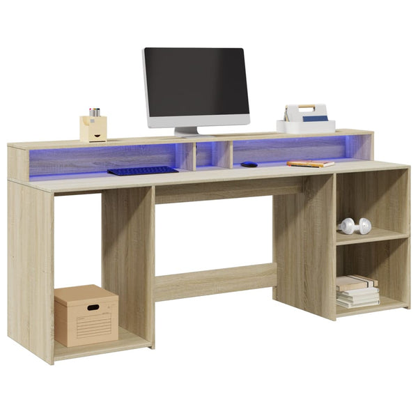 vidaXL LED Desk Sonoma Oak 200x55x91 cm Engineered Wood