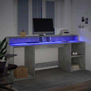 vidaXL LED Desk Concrete Grey 200x55x91 cm Engineered Wood