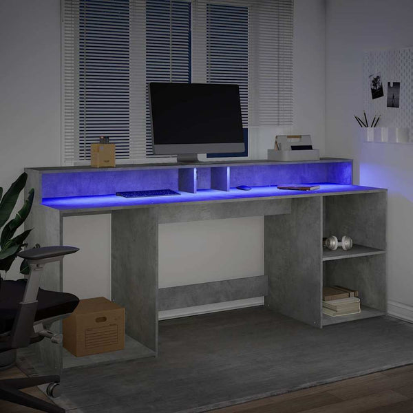 vidaXL LED Desk Concrete Grey 200x55x91 cm Engineered Wood