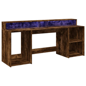 vidaXL LED Desk Smoked Oak 200x55x91 cm Engineered Wood
