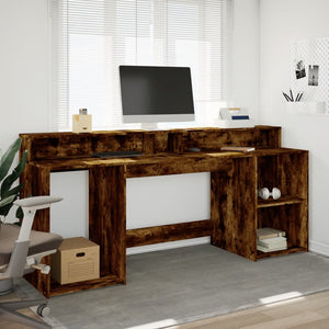 vidaXL LED Desk Smoked Oak 200x55x91 cm Engineered Wood