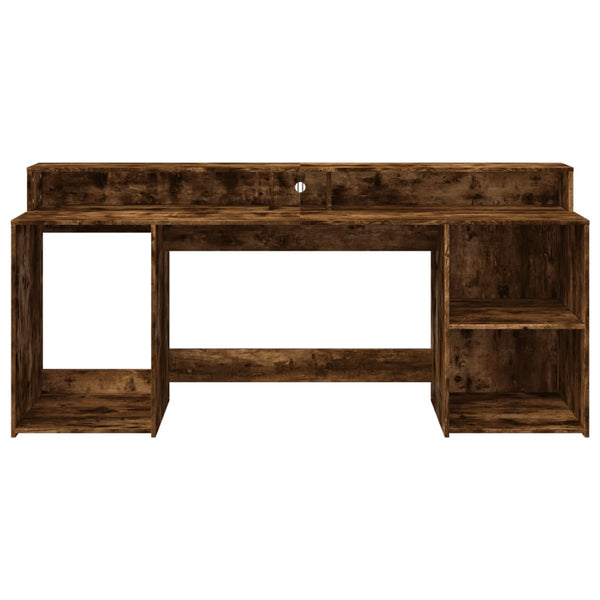 vidaXL LED Desk Smoked Oak 200x55x91 cm Engineered Wood