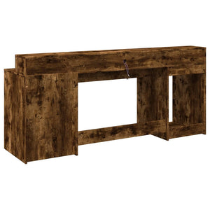 vidaXL LED Desk Smoked Oak 200x55x91 cm Engineered Wood