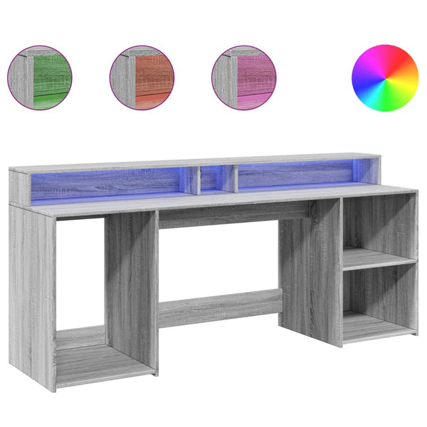 vidaXL LED Desk Sonoma Grey 200x55x91 cm Engineered Wood