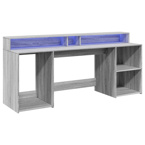 vidaXL LED Desk Sonoma Grey 200x55x91 cm Engineered Wood