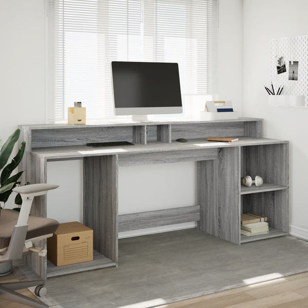vidaXL LED Desk Sonoma Grey 200x55x91 cm Engineered Wood