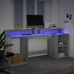 vidaXL LED Desk Sonoma Grey 200x55x91 cm Engineered Wood