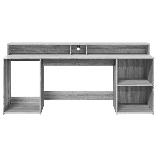 vidaXL LED Desk Sonoma Grey 200x55x91 cm Engineered Wood