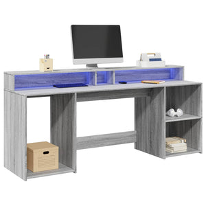 vidaXL LED Desk Sonoma Grey 200x55x91 cm Engineered Wood