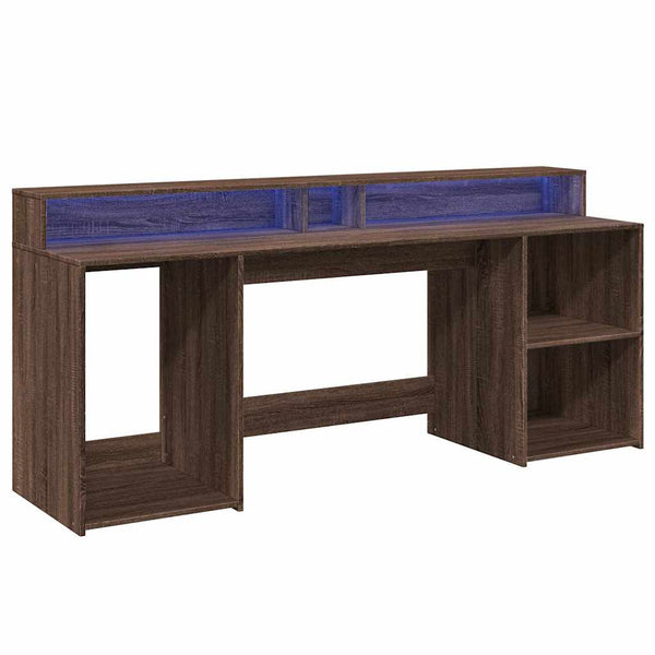 vidaXL LED Desk Brown Oak-Look 200x55x91 Engineered Wood