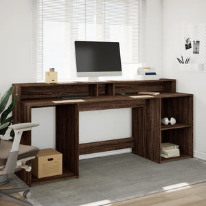 vidaXL LED Desk Brown Oak-Look 200x55x91 Engineered Wood