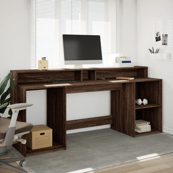 vidaXL LED Desk Brown Oak-Look 200x55x91 Engineered Wood