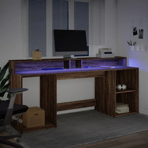 vidaXL LED Desk Brown Oak-Look 200x55x91 Engineered Wood